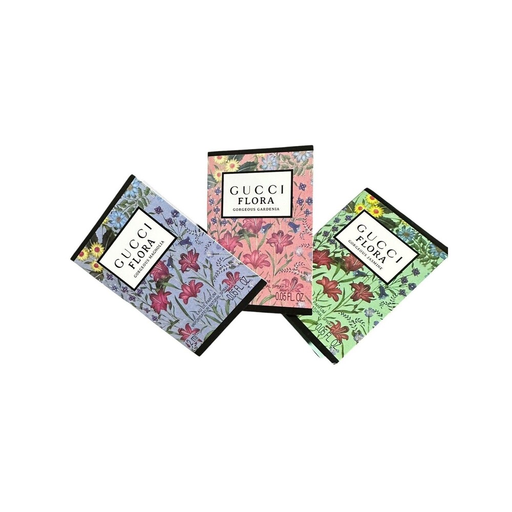 3 Pcs. Gucci Flora EDP Samples 2ml each NIB JASMINE MAGNOLIA & GARDENIA bundle